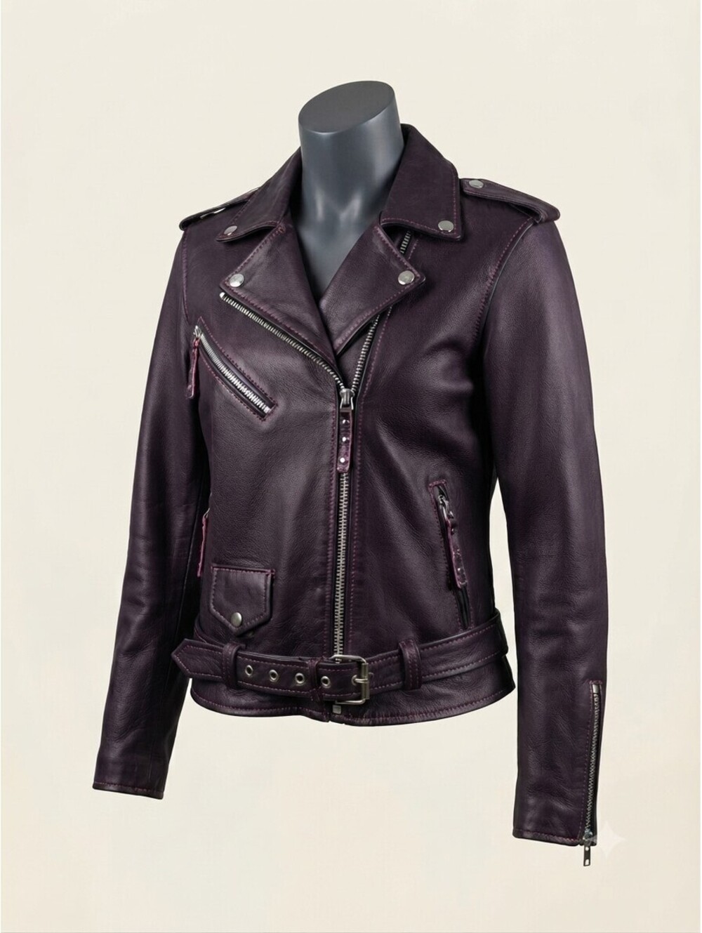Derringer Deep Plum Leather Motorcycle Jacket Size XL
